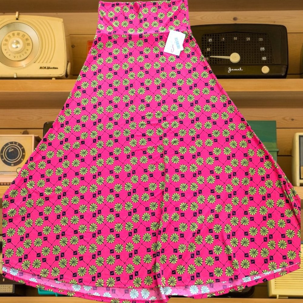 LLR Maxi Skirt Hot Pink Lime Green Atomic Print Small NWT